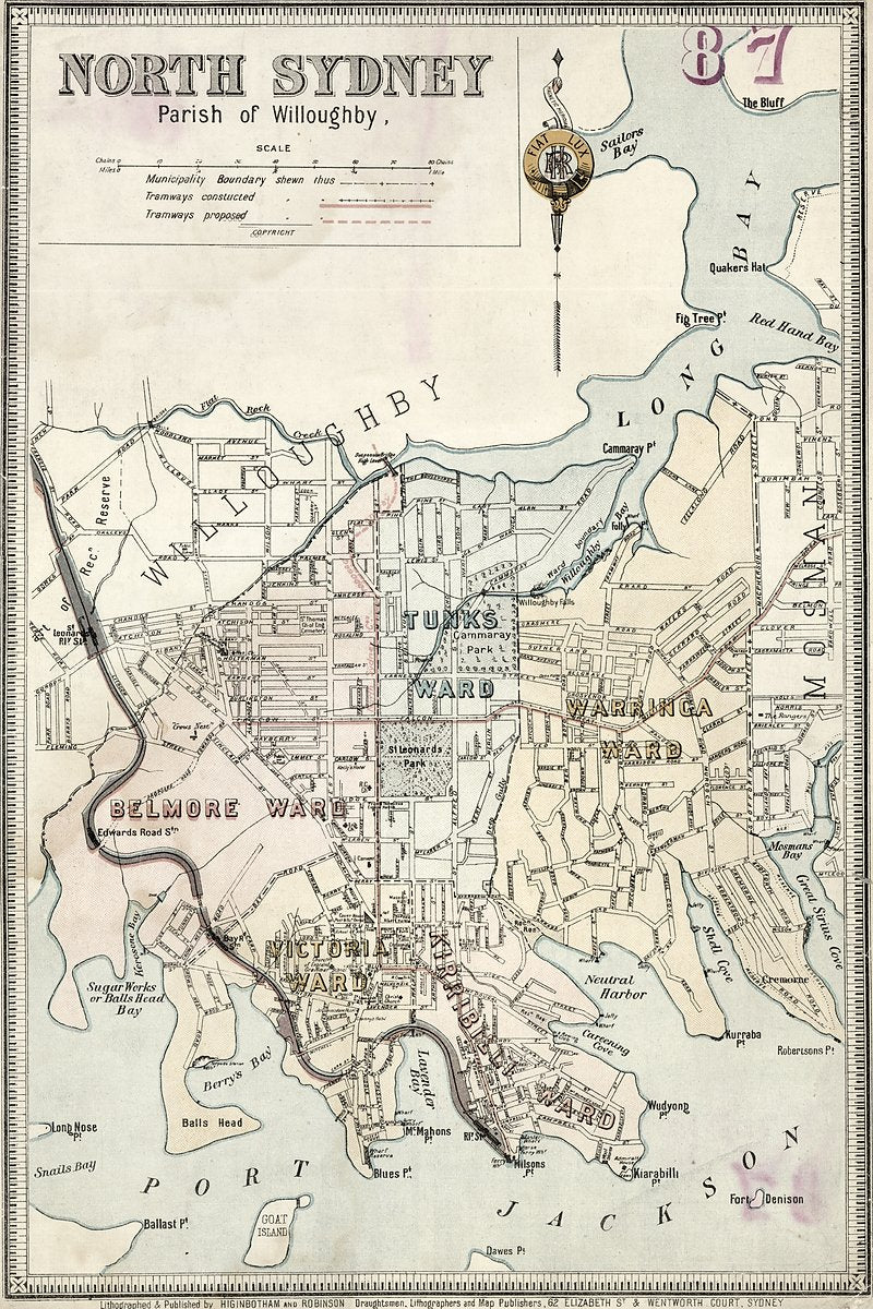 North Sydney, Parish of Willoughby — Higinbotham & Robinson suburban map — map, from North Sydney, c. 1890s
