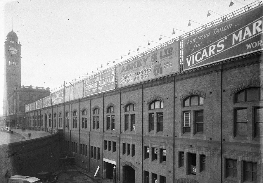 Sky-signs on the western face of Central Railway Station, Sydney — photograph, from Central Station, c. 1930s