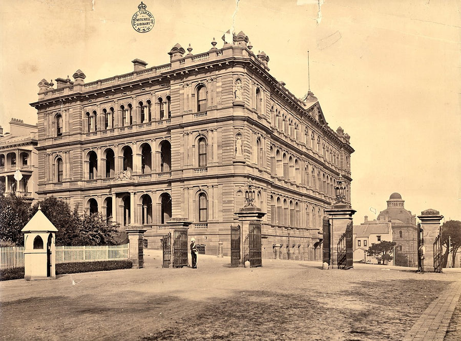Colonial Secretary's Office, corner of Macquarie and Bridge Streets, Sydney — photograph, from Chief Secretary's Building, c. 1879–80