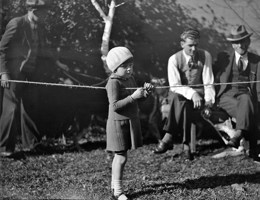 Child at the rope barrier, Erskineville dog show — photograph, from Erskineville, 1934