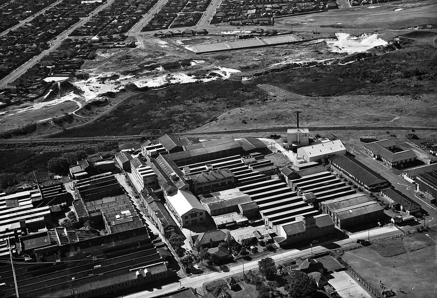 Milton Kent aerial view of factories and railway sidings, Sydney — photograph, c. 1950