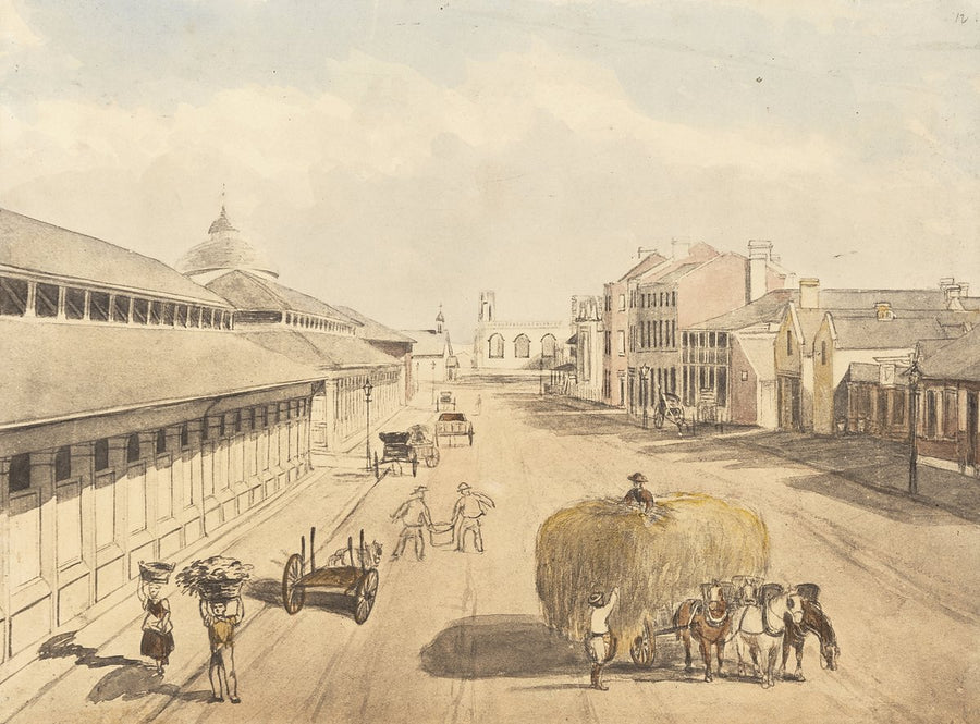 York Street, the George Street Markets and old Corporation offices — illustration, from York Street, 1842