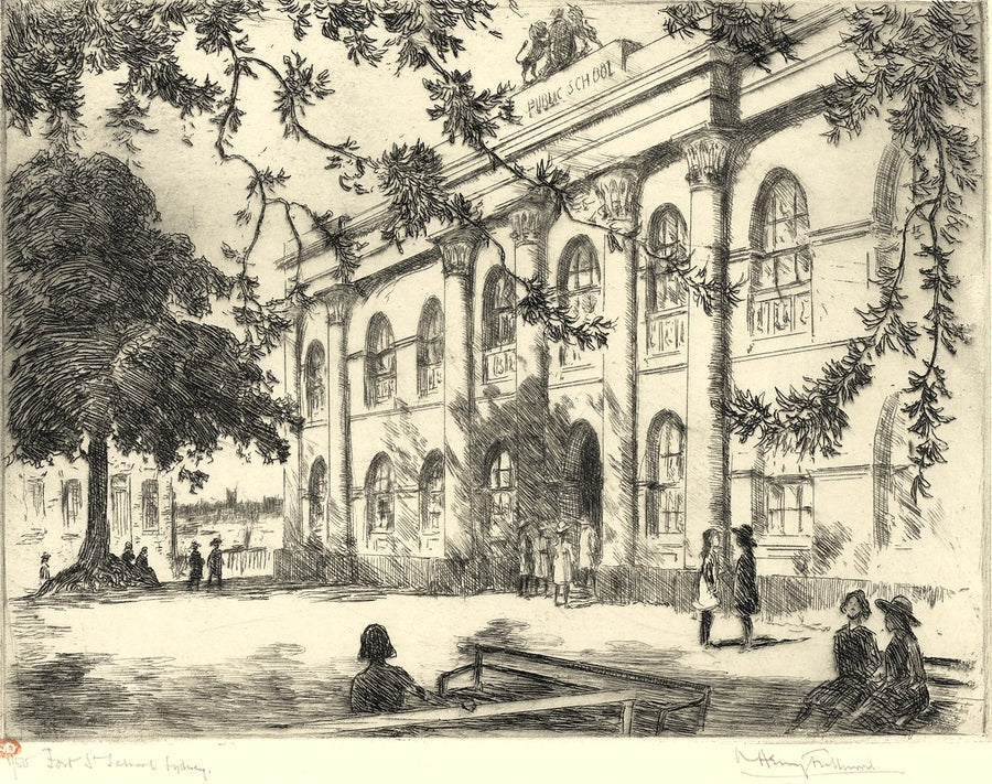 Fort Street School, Sydney, etched by A. Henry Fullwood — illustration, from Fort Street Public School, c. 1920s
