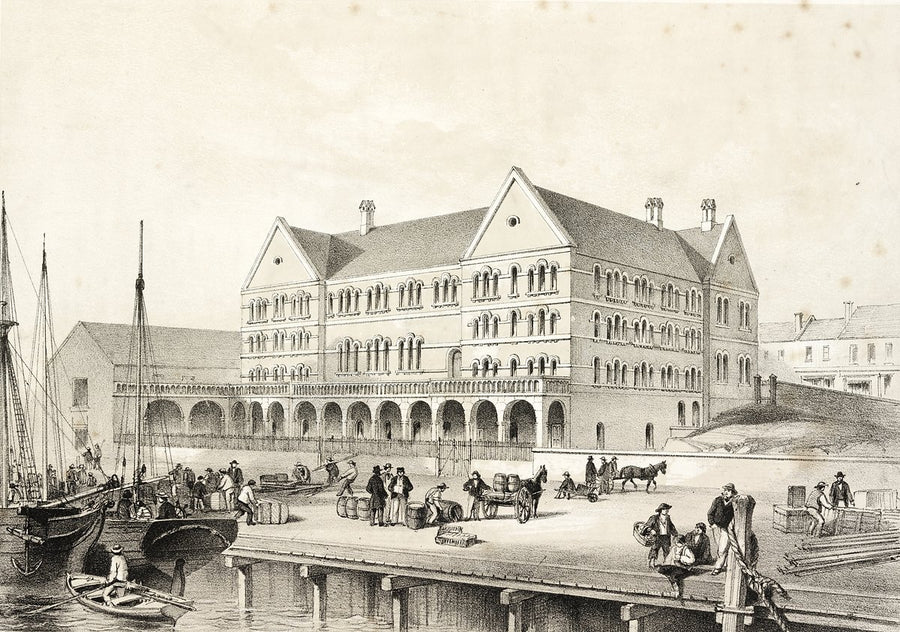 Sydney Sailors' Home seen from the harbour wharf — illustration, from The Rocks