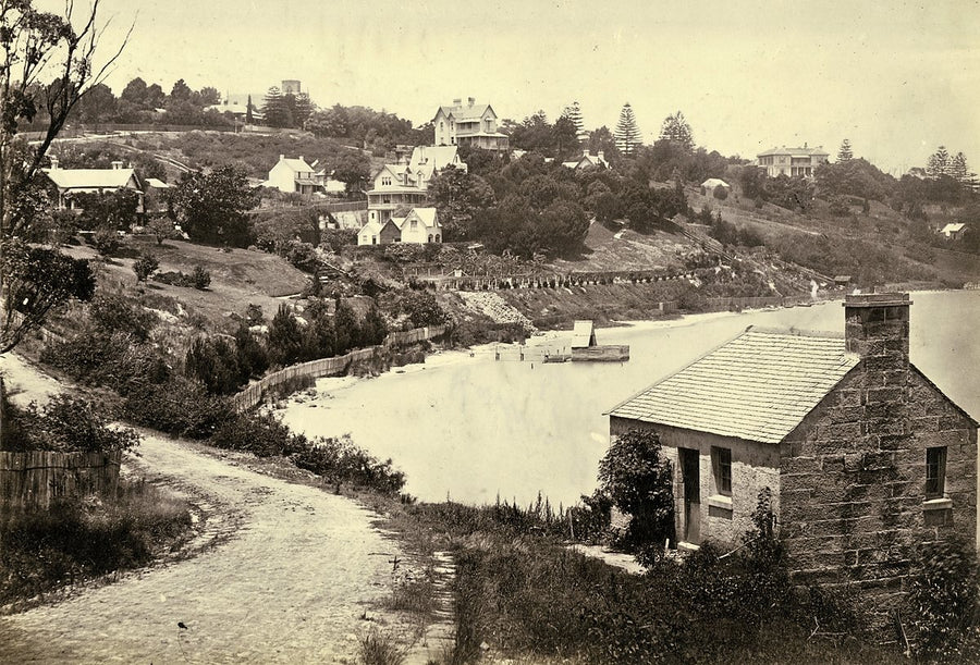 Rushcutters Bay and Policeman's Cottage, looking toward Darling Point — photograph, from Rushcutters Bay, before 1875