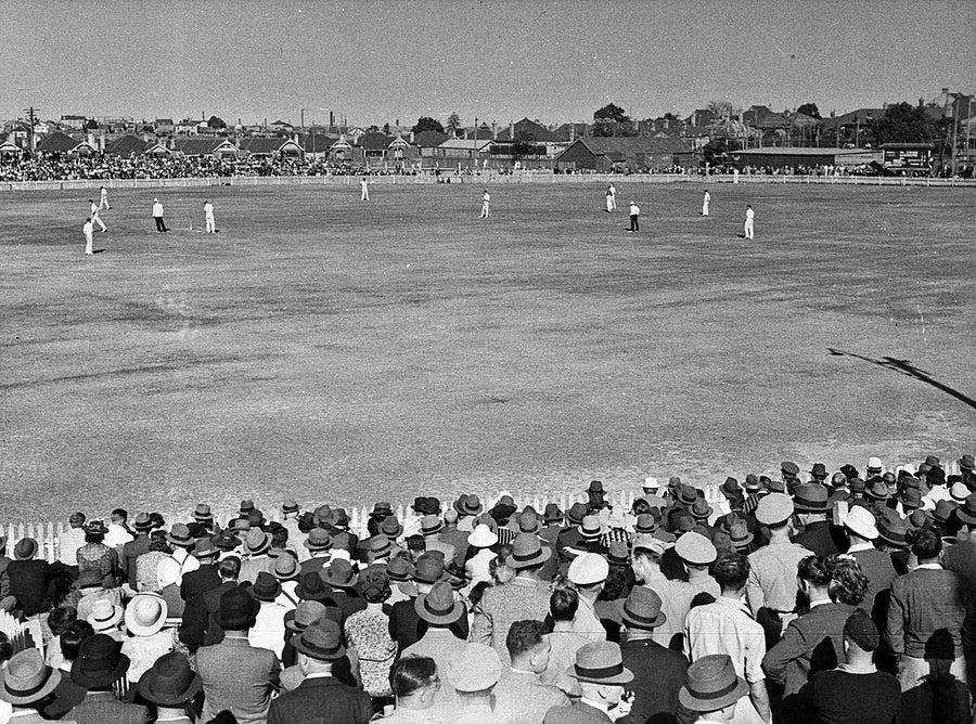 Record crowd at cricket, Marrickville Oval — photograph, from Marrickville, 1944