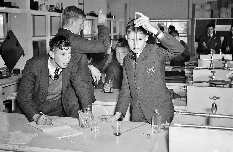Sydney Grammar School chemistry class — photograph, from Sydney Grammar School, 1954