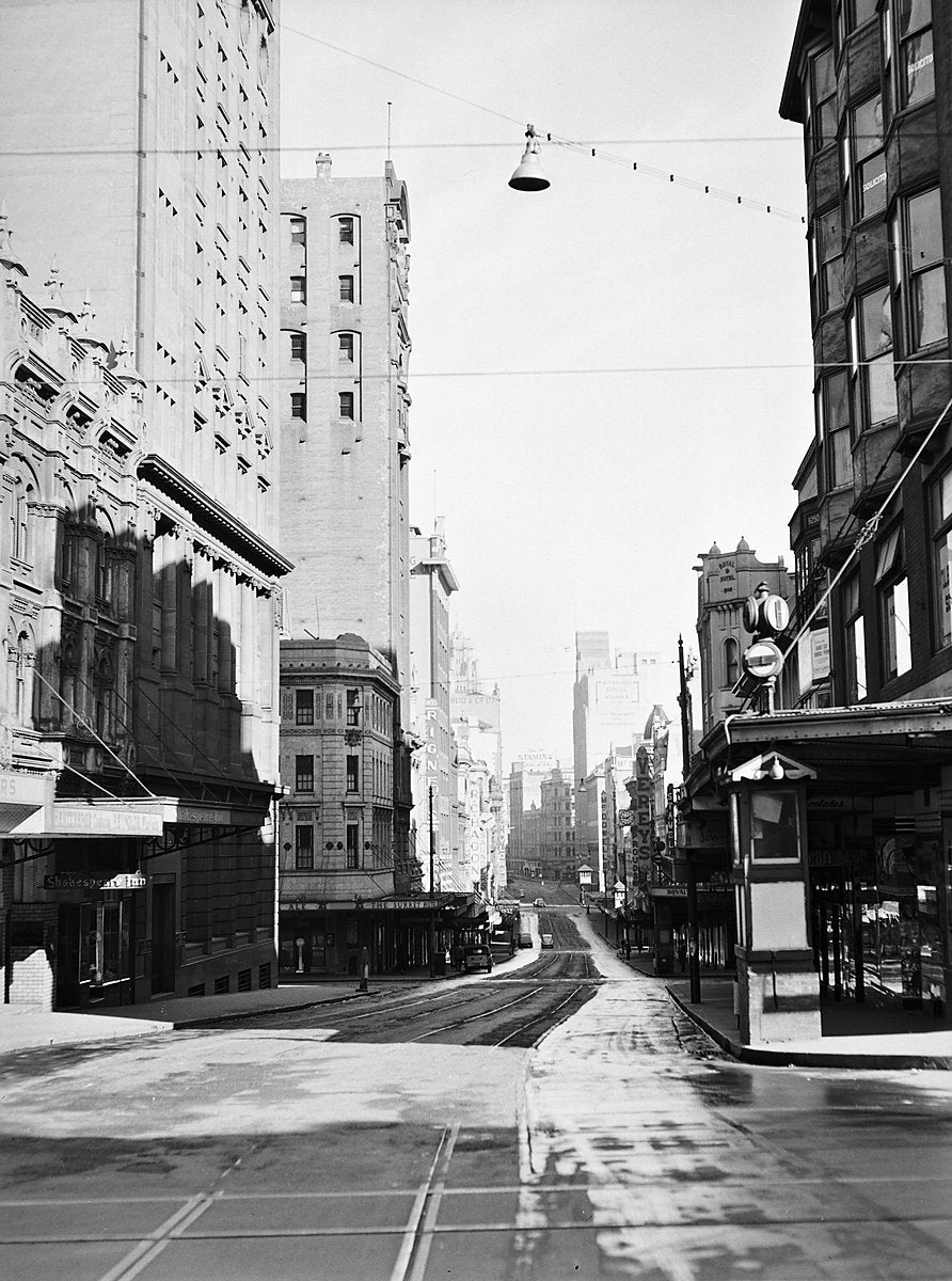 King Street looking west towards George Street — photograph, from King Street, 1951