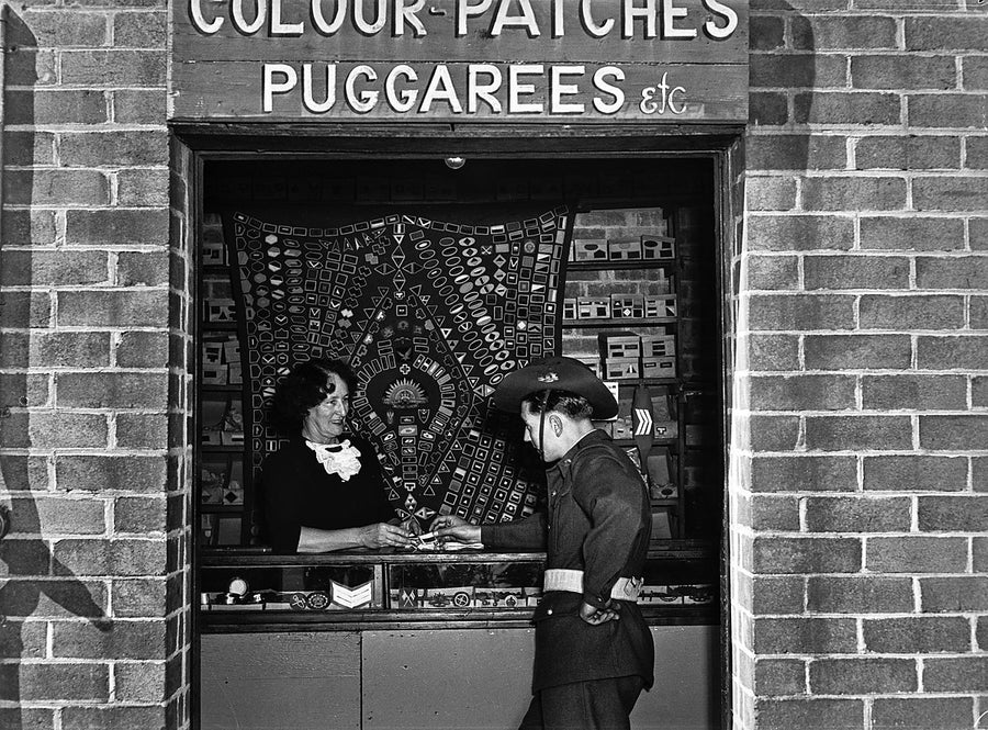 Colour-patches and puggarees stall, Marrickville Army Depot — photograph, from Marrickville, 1948