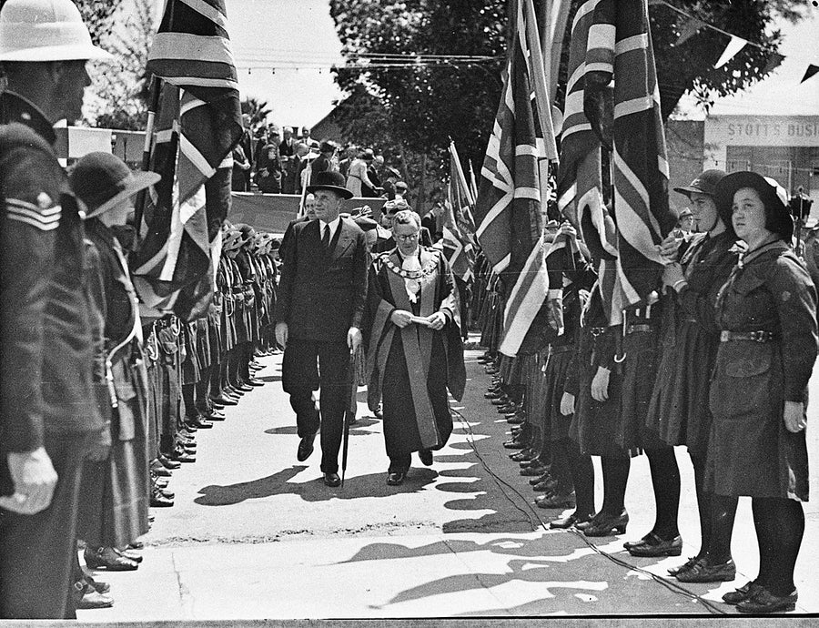 Girl guides' guard of honour at Parramatta celebrations — photograph, from Parramatta, 1938