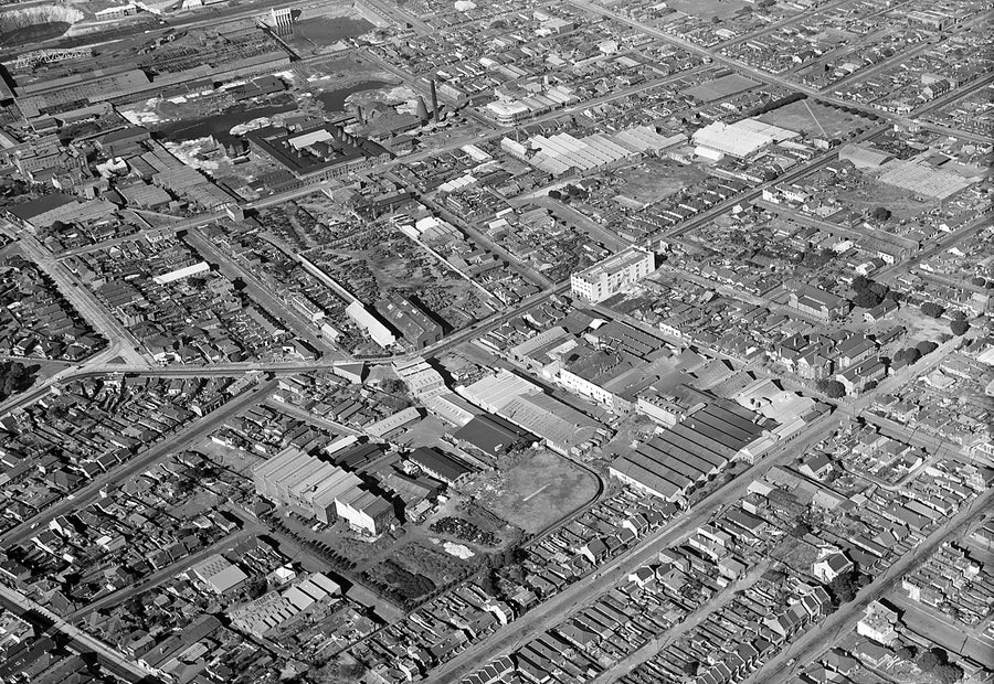 Terrace streets and factories from the air, Marrickville — photograph, from Marrickville, after 1935