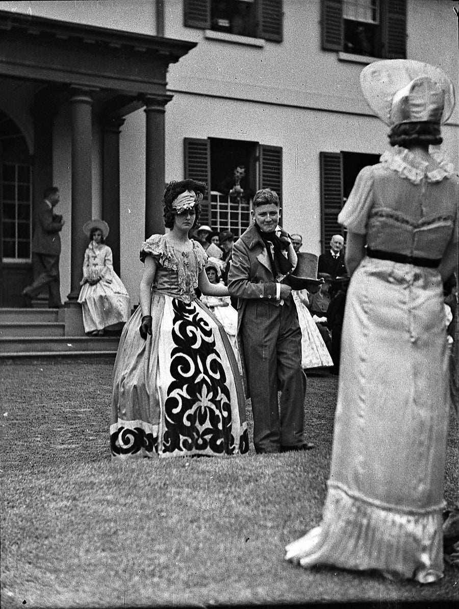 Costumed participants at Old Government House, Parramatta — photograph, from Old Government House, 1938