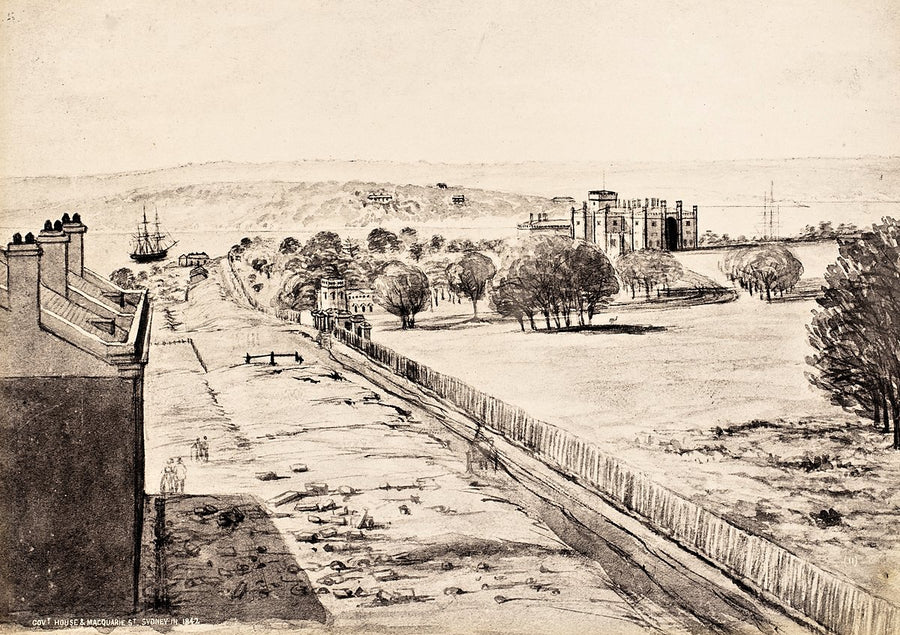 Government House and Macquarie Street, Sydney — photograph, from Government House, 1842