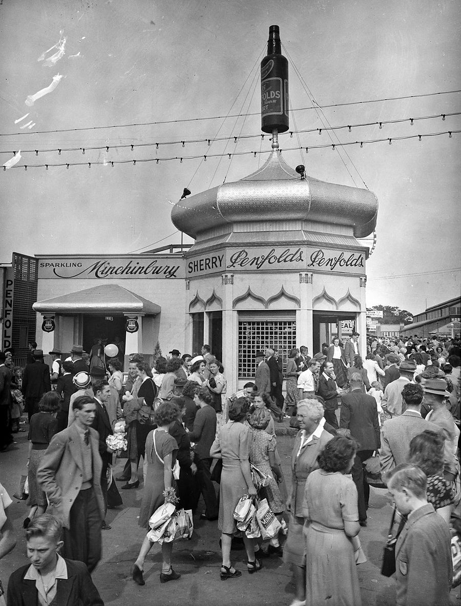 Penfolds pavilion at the Royal Easter Show, Sydney Showground — photograph, from Sydney Cricket Ground, 1949