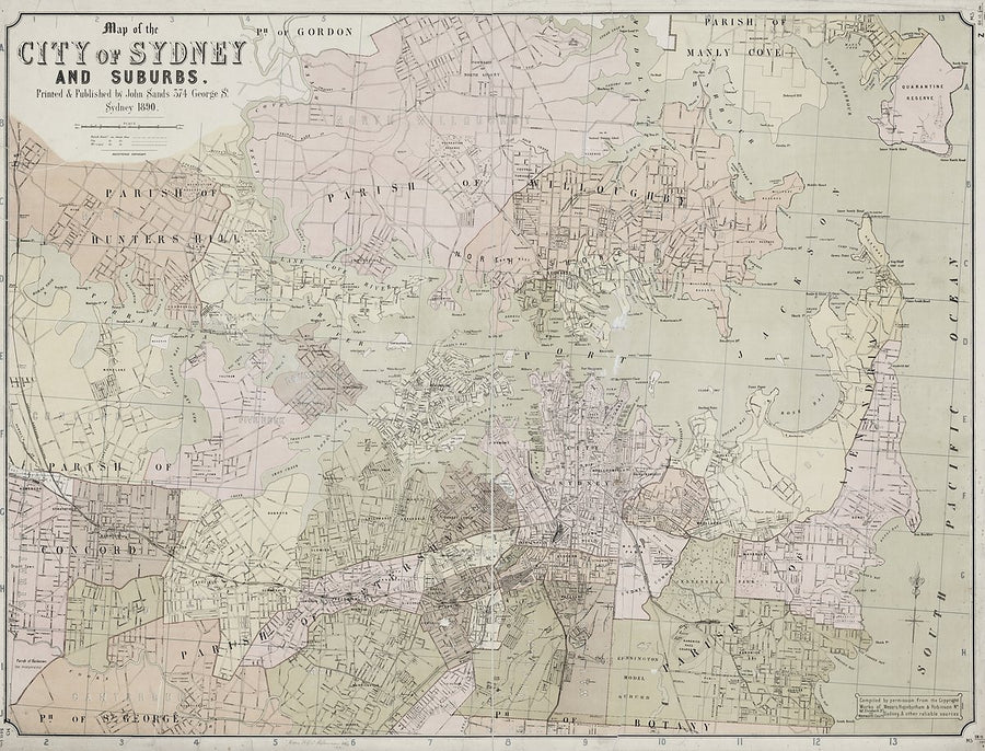 City of Sydney and Suburbs, published by John Sands — map, from Sydney, 1890