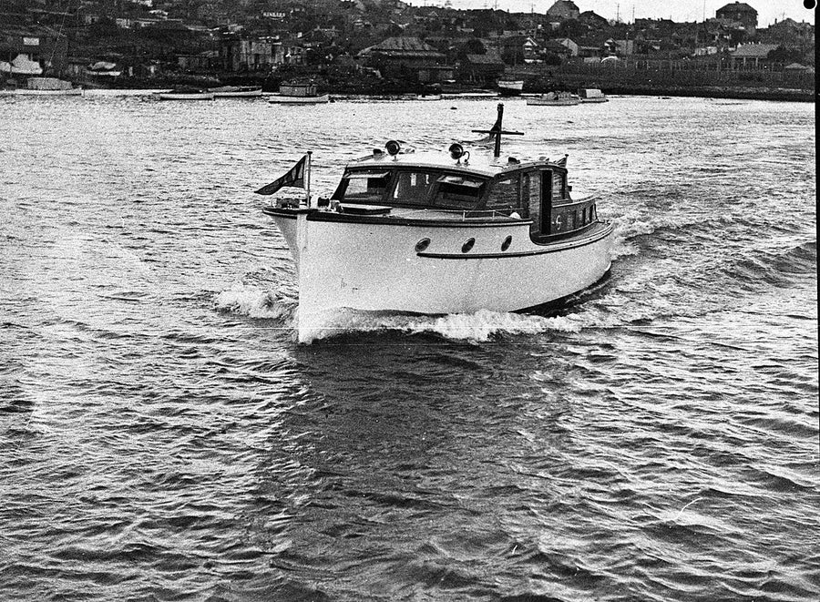 Cabin cruiser "Leisurlea" under way on the Parramatta River — photograph, from Sydney, 1937