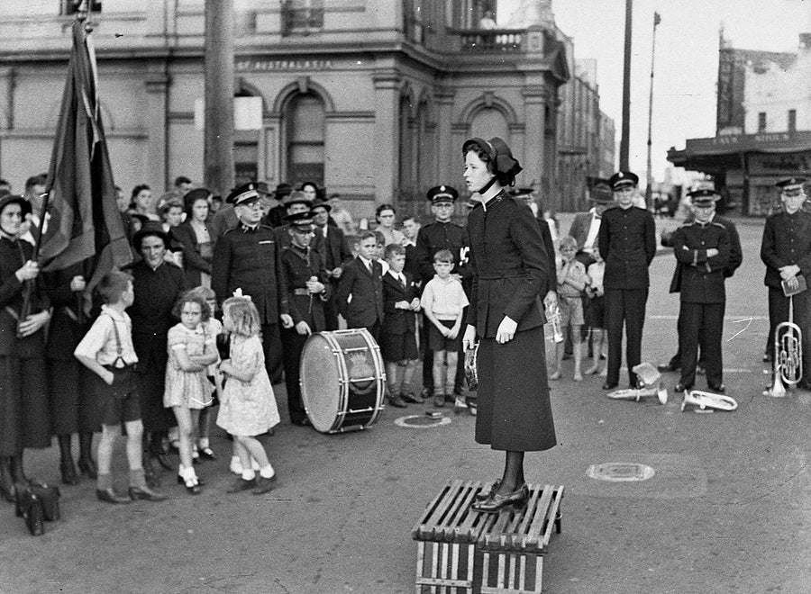 Salvation Army street meeting, Newtown — photograph, from Newtown, 1942