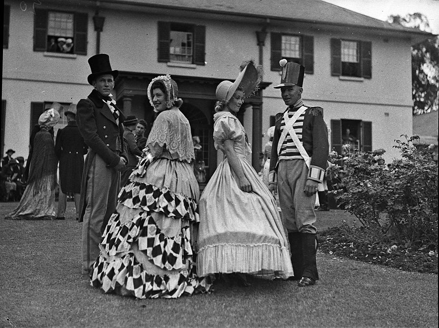 Costumed participants at Parramatta's 1938 sesquicentenary, Old Government House — photograph, from Old Government House