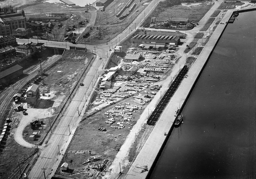 Concrete pipe works beside a canal, Alexandria — photograph, from Alexandria, 1930s