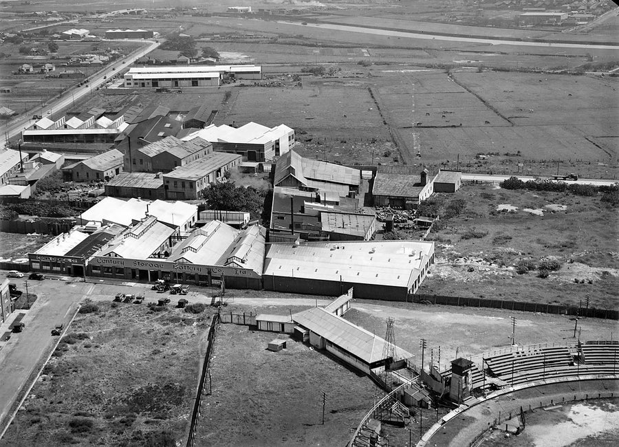 Century Storage Battery Co. and Crown Chemical Co. works from the air — photograph, from Beaconsfield, 1930s
