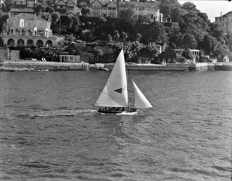Sailing yacht under way on Sydney Harbour — photograph, from Sydney, 1937–41