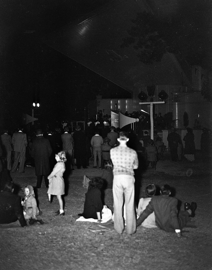 North Sydney Music Shell at night — photograph, from St Leonards Park, 1948