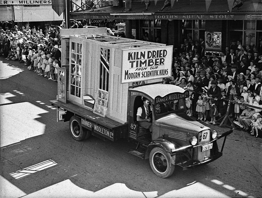 Tanner Middleton Ltd timber float in the 1938 Sesquicentenary procession, Parramatta — photograph, from Parramatta