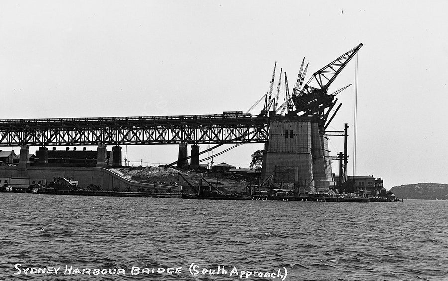 Southern approach of the Sydney Harbour Bridge under construction — photograph, from Sydney Harbour Bridge, 1928