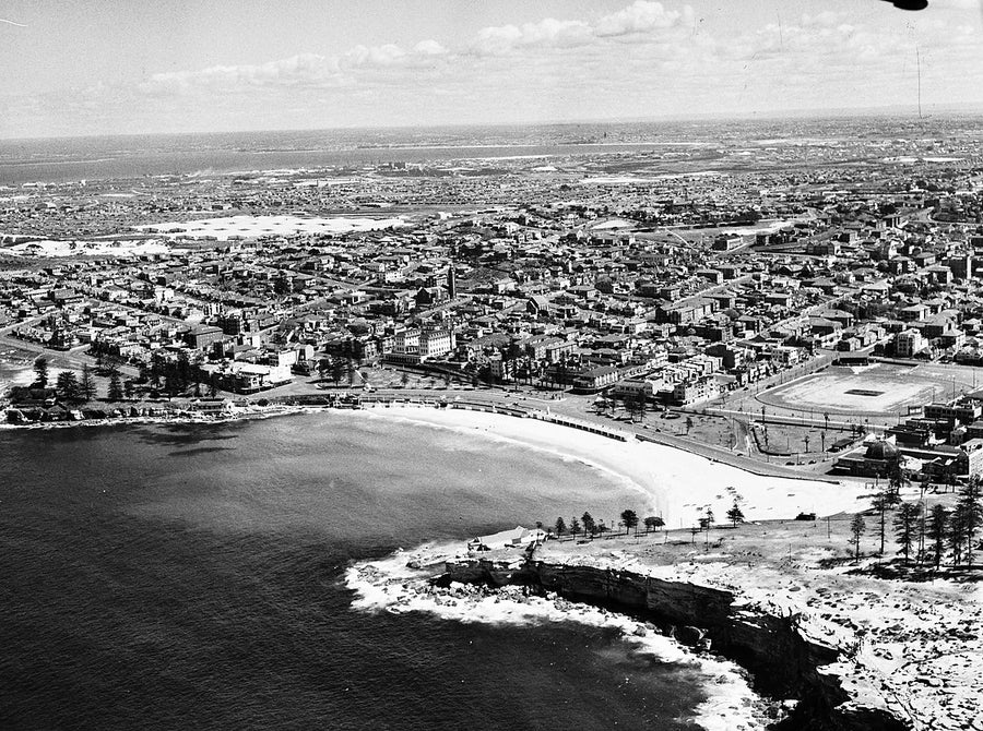 Coogee Beach from the air — photograph, from Coogee Beach, 1949