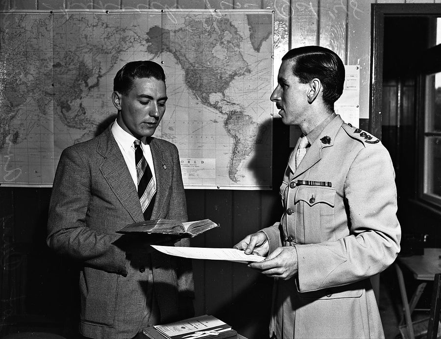 Army recruit's first day, Marrickville training depot — photograph, from Marrickville, 1948