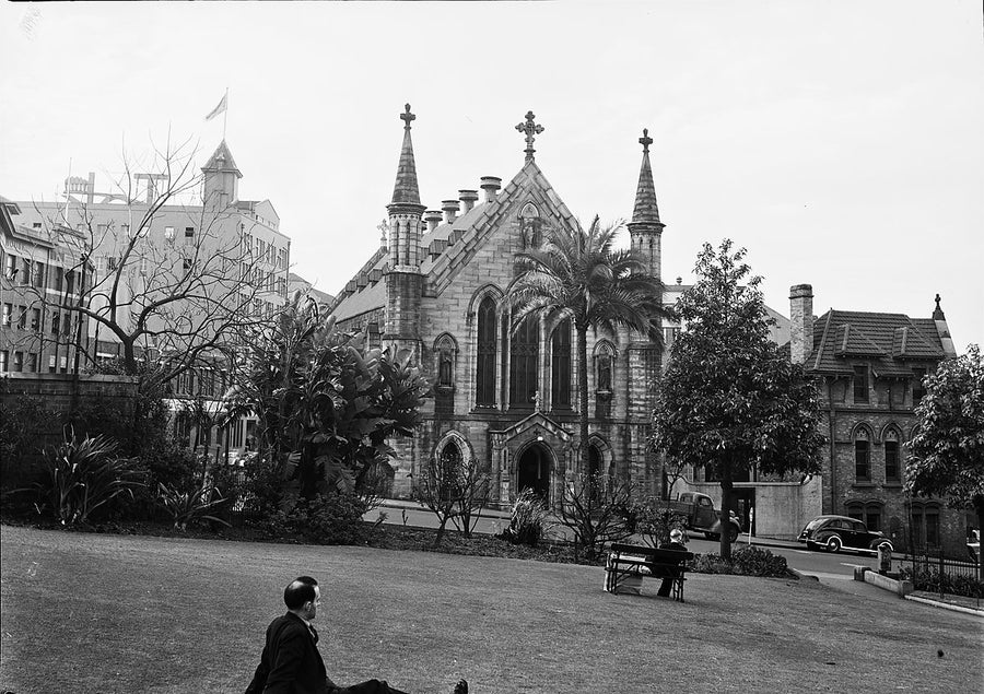 St Patrick's Catholic Church, Grosvenor Street, from the church lawn — photograph, from St Patrick's Catholic Church, 1946