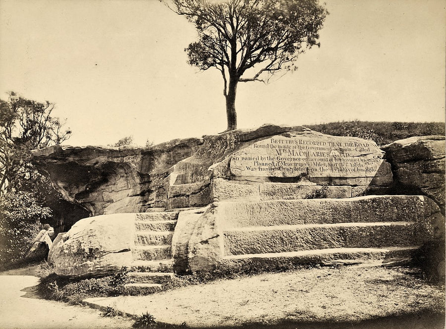 Mrs Macquarie's Chair, carved sandstone seat at Mrs Macquarie's Point — photograph, from Mrs Macquarie's Chair, c. 1875–85