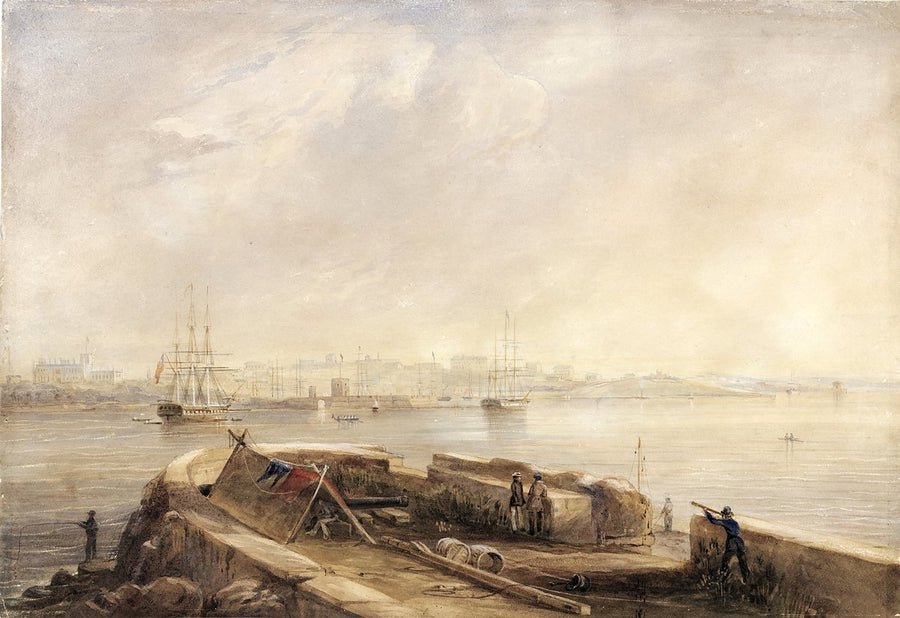 Fort Macquarie from Pinchgut, Sydney Harbour — illustration, from Potts Point, c. 1850