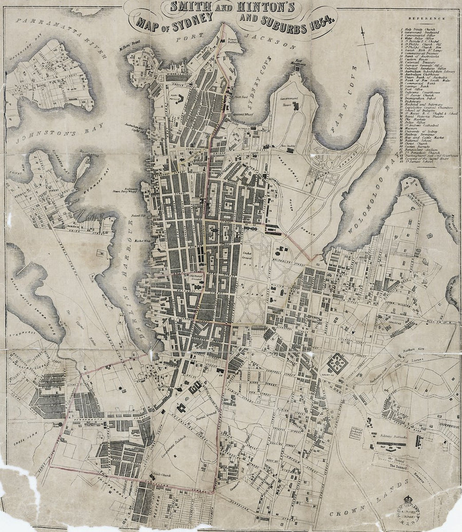 Smith and Hinton's Map of Sydney and Suburbs — map, from Sydney, 1854