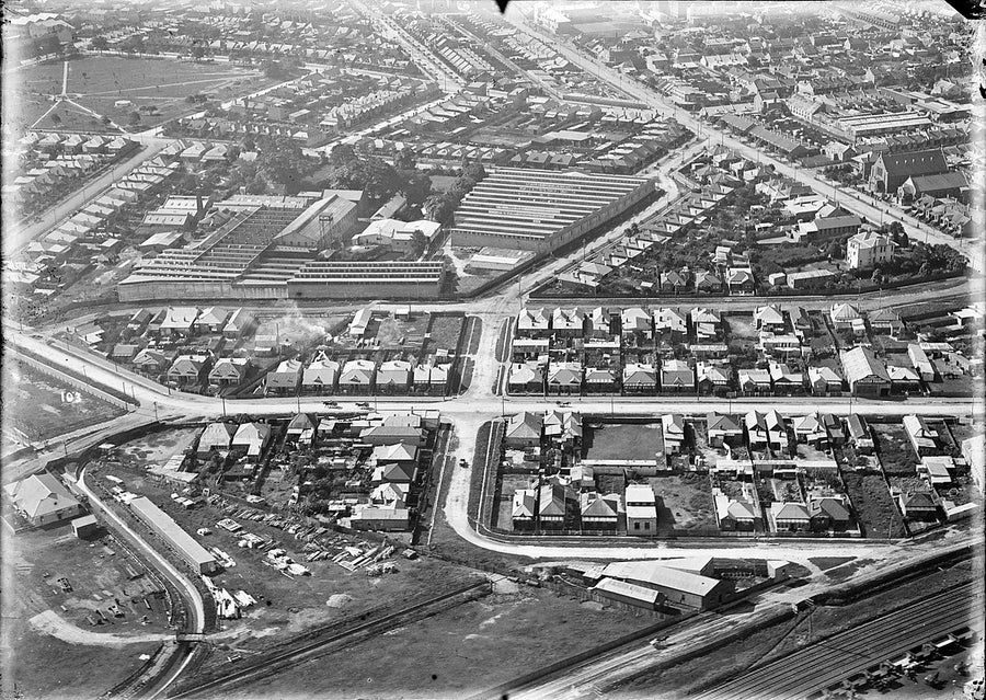 Factories and terrace housing from the air, Sydney — photograph, c. 1937