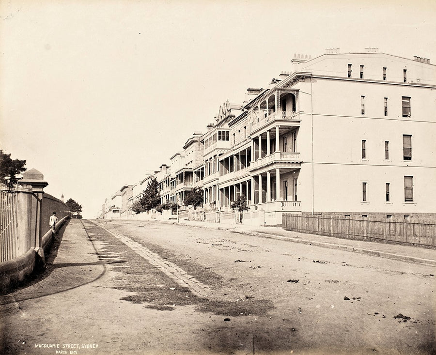 Macquarie Street terrace row, Sydney — photograph, from Macquarie Street, 1871