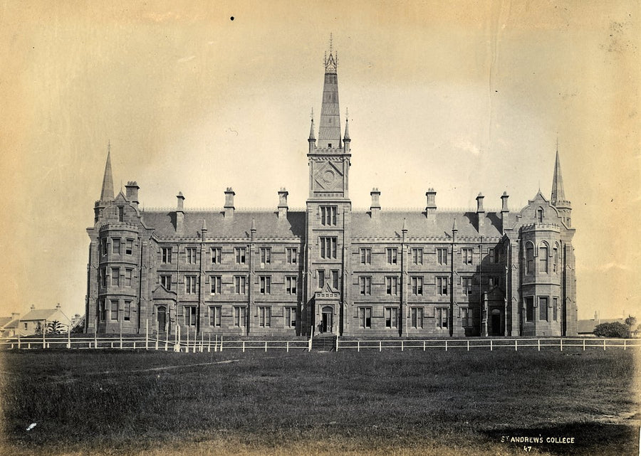 St Andrew's College, University of Sydney, from the field — photograph, from St. Andrew's College Main Building, c. 1880s