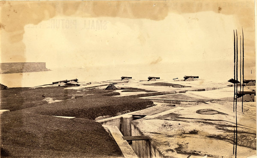 Middle Head battery, Sydney Harbour, with North Head beyond — photograph, from Middle Head, c. 1880s