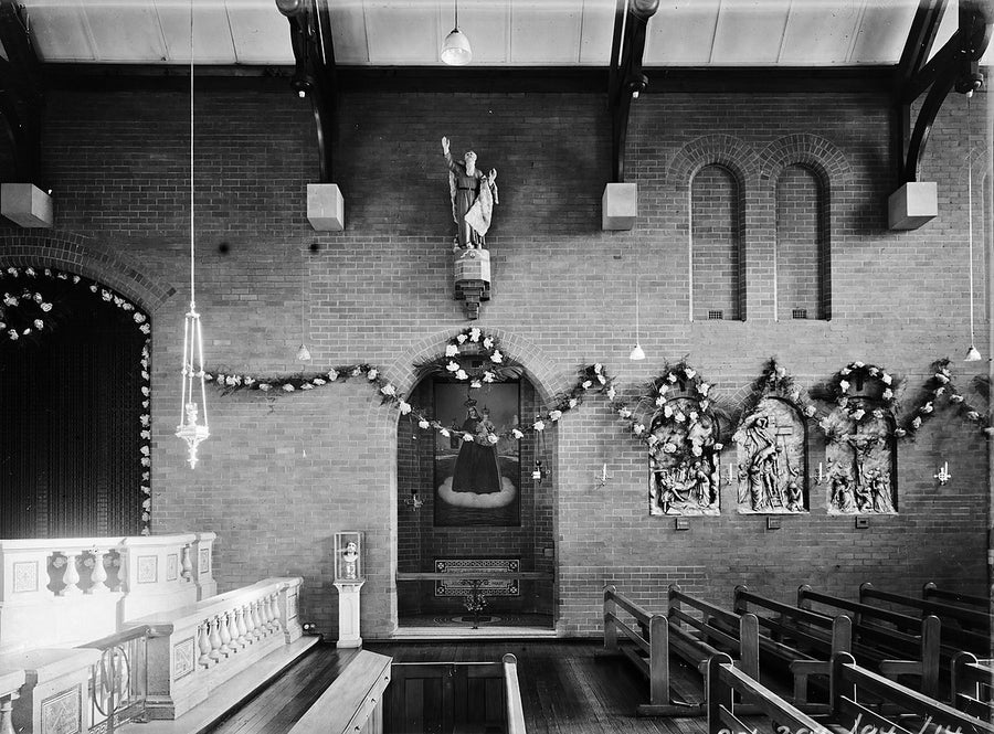 Carmelite convent chapel interior decorated for a Golden Jubilee, Marrickville — photograph, from Marrickville, 1933