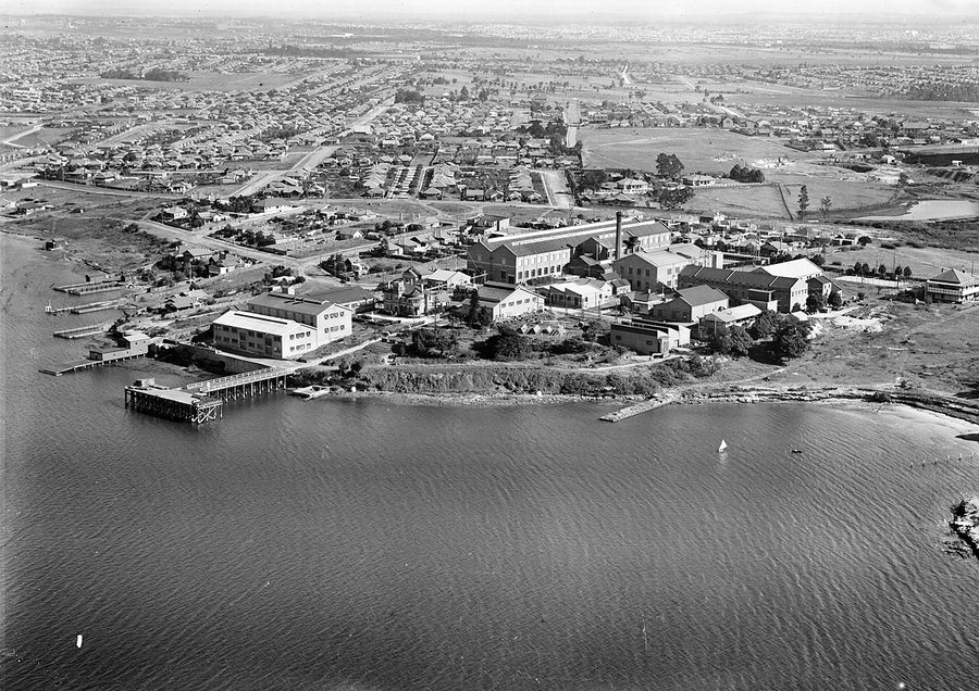 B.A.L.M. paints works on the Cabarita waterfront, Parramatta River — photograph, from Cabarita, after 1935