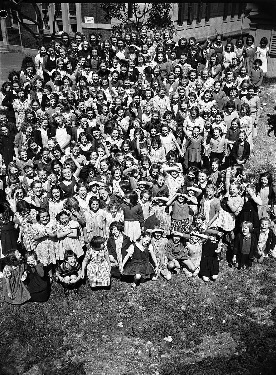 Erskineville Public School children in the grounds — photograph, from Erskineville Public School, 1943