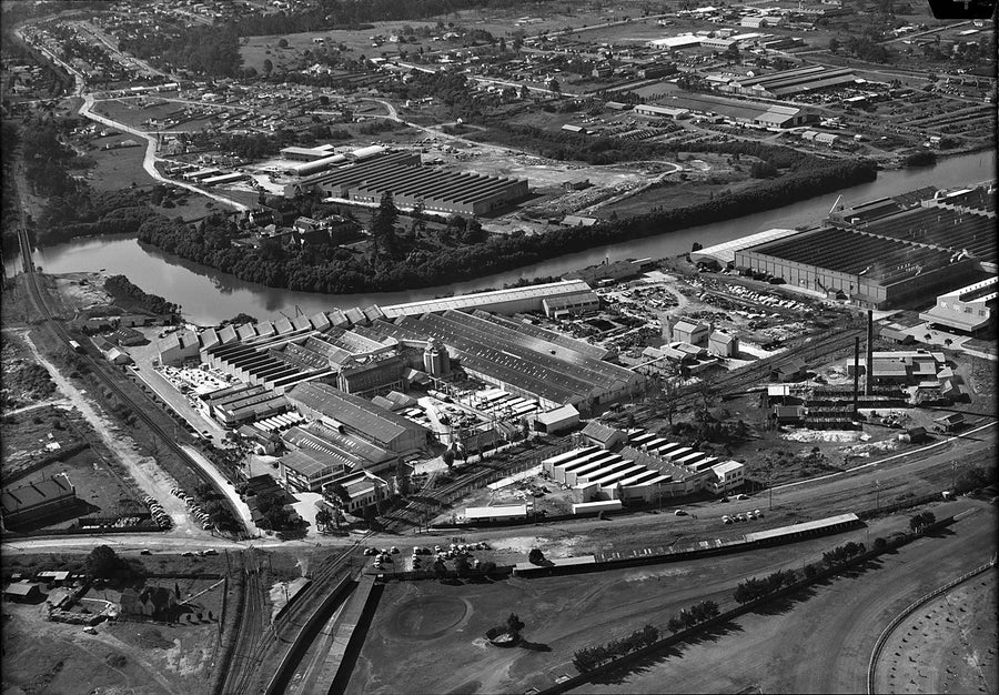 James Hardie works on the Parramatta River, Camellia — photograph, from Camellia, c. 1950