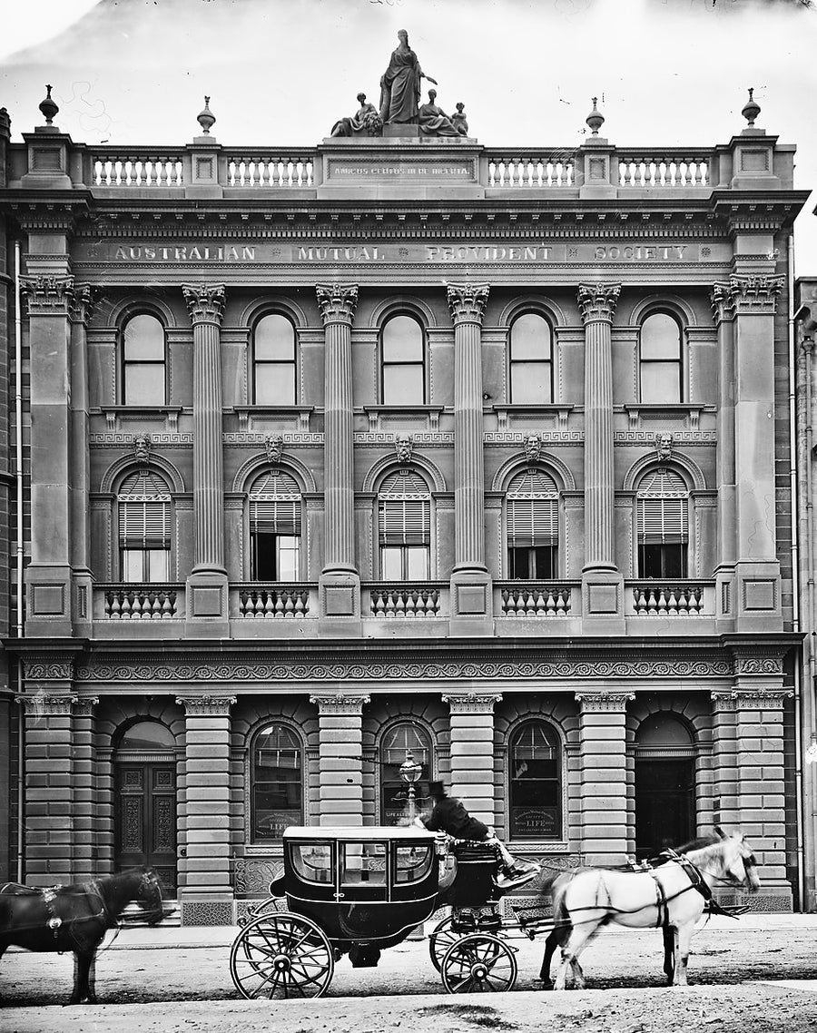 Australian Mutual Provident Society building, 98 Pitt Street, Sydney — photograph, from Pitt Street, c. 1871–73