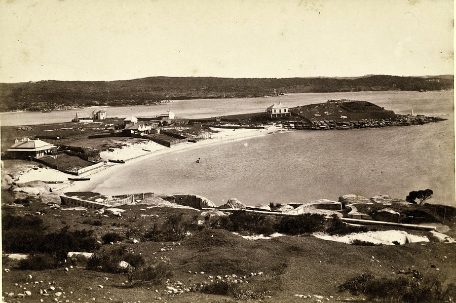 Inner Battery fortifications, Camp Cove and Laings Point, Watsons Bay — photograph, from Camp Cove Beach, c. 1890s