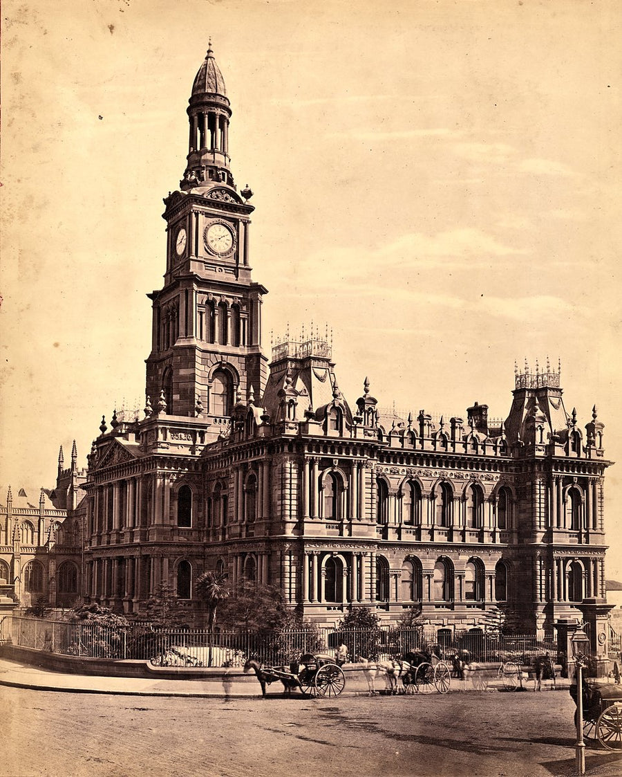 Sydney Town Hall with its completed clock tower — photograph, from Sydney Town Hall, c. 1875–83