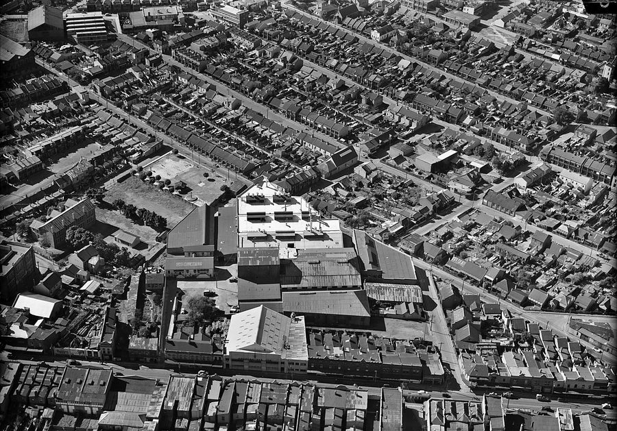 Inner Sydney terraces and factory block from the air — photograph, c. 1940
