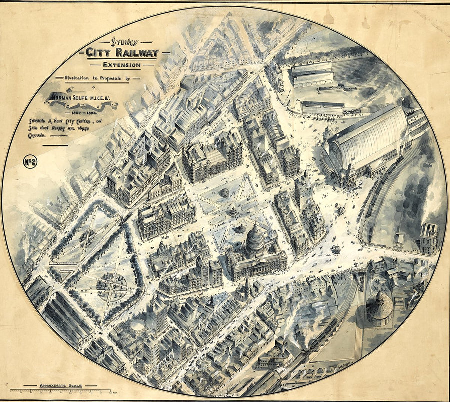 Sydney City Railway Extension, Norman Selfe's proposed new city centre — illustration, from Haymarket, 1890s
