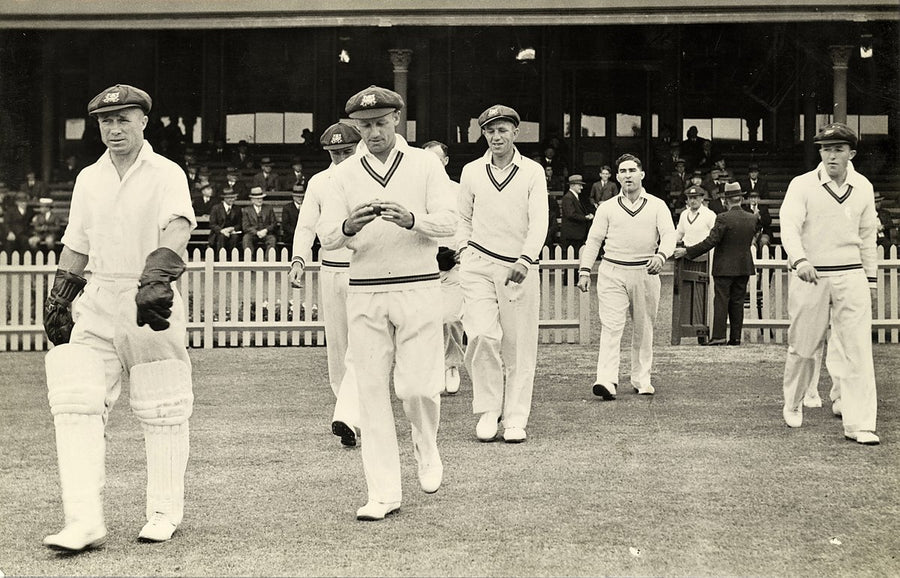 Cricketers taking the field, Sydney Cricket Ground — photograph, from Sydney Cricket Ground, c. 1925–50