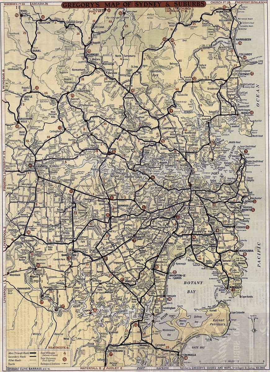 Gregory's Map of Sydney & Suburbs — Mona Vale to Cronulla — map, c. 1950