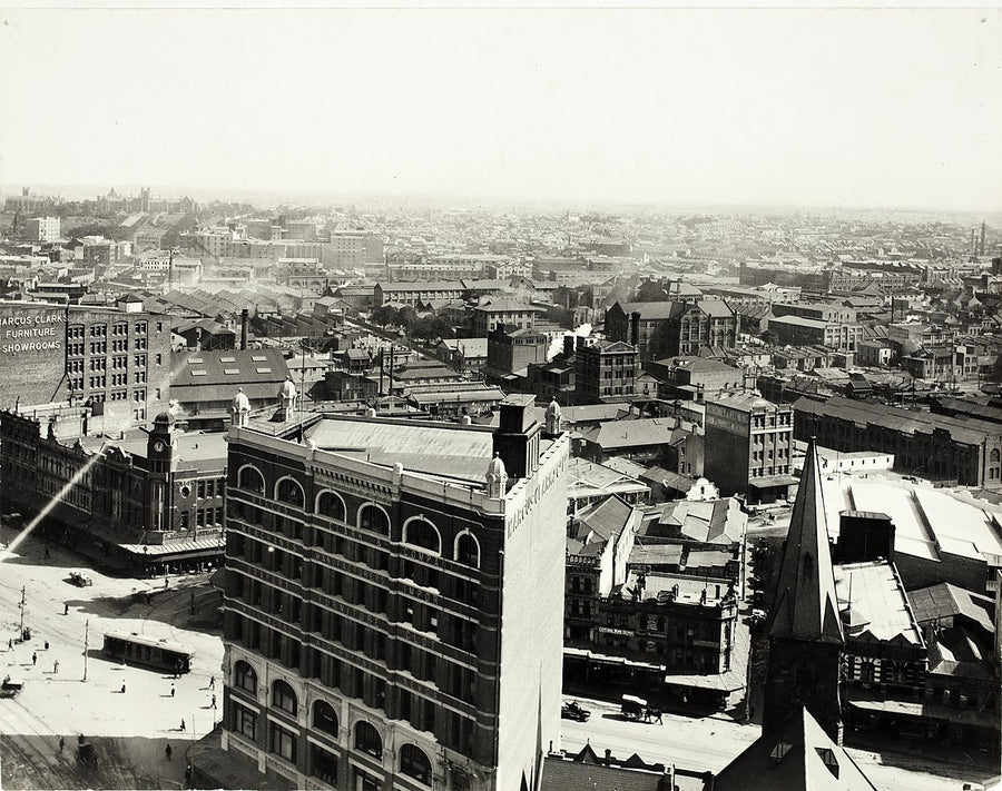City rooftops from Central Railway Station, Sydney — photograph, from Central Station, 1871–1920
